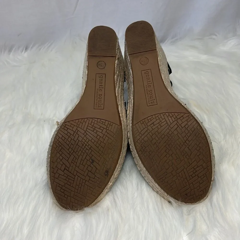 Gentle Souls Colleen Black Suede Elasticized Strap Espadrilles Sz‎ 7.5